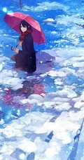 雨天行走的二次元动漫少女，女孩手拿雨伞下雨天超美意境图片