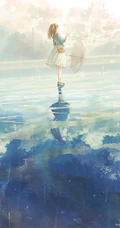 雨天行走的二次元动漫少女，女孩手拿雨伞下雨天超美意境图片