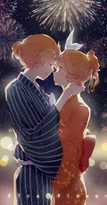 浪漫烟花下的动漫和服女生高清壁纸图片，和服，少女，夏日祭