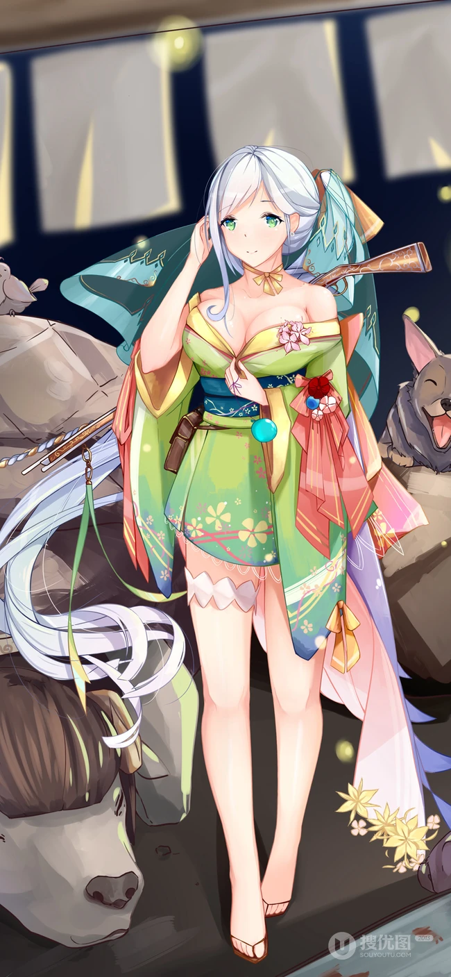 P站画师画作，穿和服的日本动漫少女手机壁纸图片