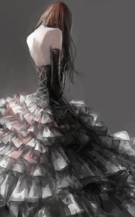 动漫插画穿黑色百褶晚礼裙的美女动漫手机壁纸