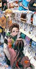 日本火热动漫《鬼灭之刃》人物穿现代时装的创意插画图片