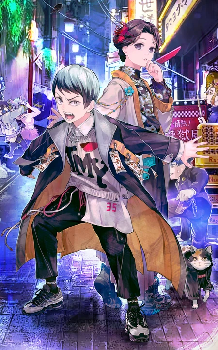 日本火热动漫《鬼灭之刃》人物穿现代时装的创意插画图片