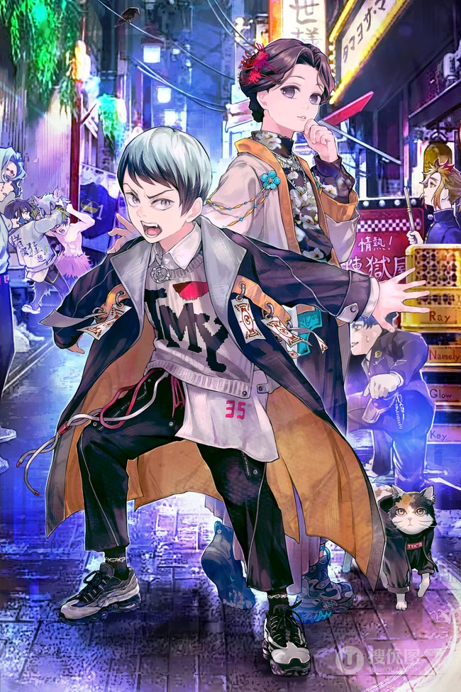 日本火热动漫《鬼灭之刃》人物穿现代时装的创意插画图片