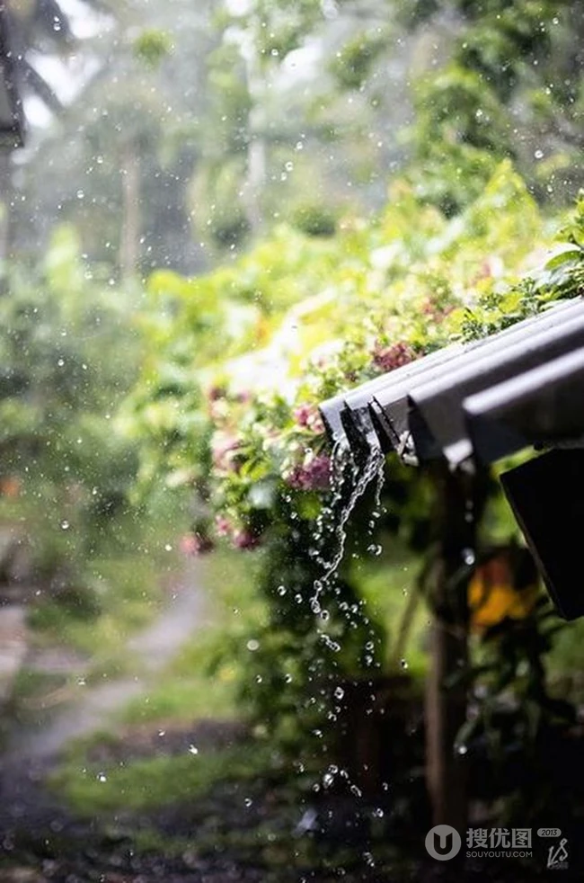 江南风景，潺潺细雨，下雨中的屋檐唯美意境景色图片