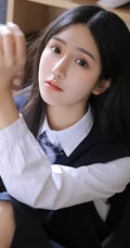 长发及腰的JK制服女生高中生清纯唯美居家看书学习写字图片