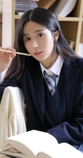 长发及腰的JK制服女生高中生清纯唯美居家看书学习写字图片