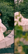 一袭白裙的阚清子清新灵动户外公园唯美动人写真图片