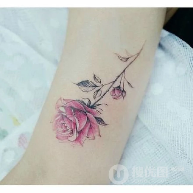 唯美小清新花朵，绿叶，花瓣系列女生纹身小图案图片欣赏 第9张