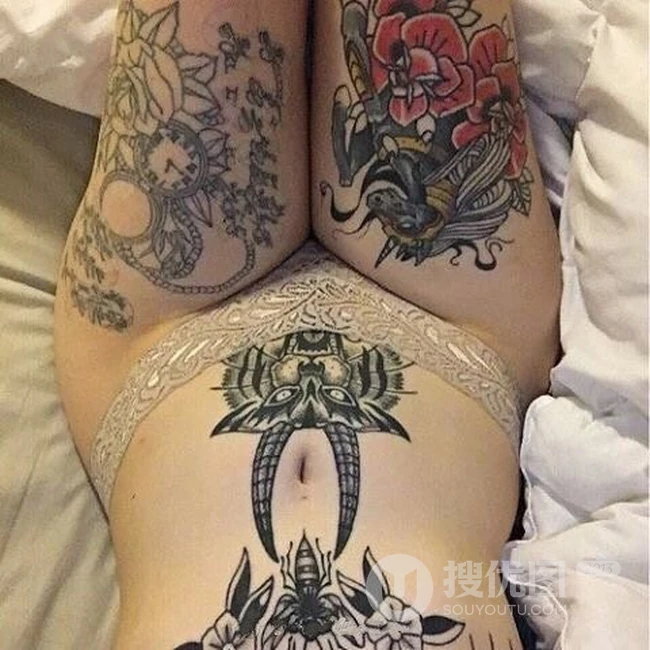 气质女生全身，或腹部，腰部，大腿等大纹身艺术图案欣赏 第6张
