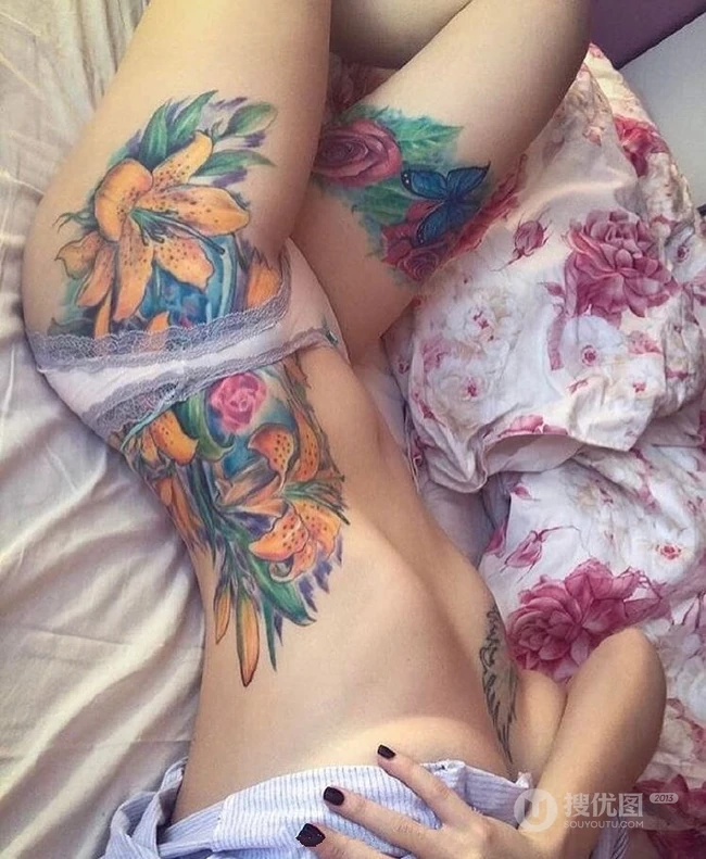 气质女生全身，或腹部，腰部，大腿等大纹身艺术图案欣赏 第1张