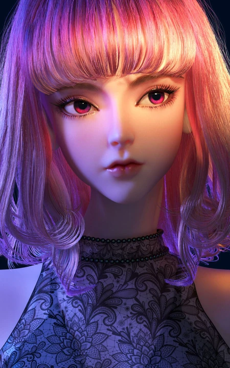 3D动漫粉色短发的清纯女孩手机背景图片