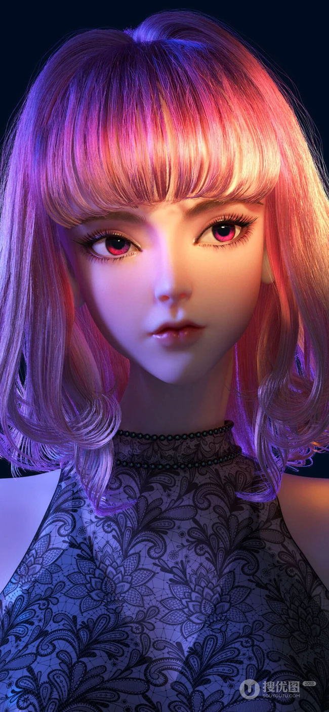 3D动漫粉色短发的清纯女孩手机背景图片