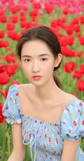 王玉雯清新小碎花裙户外郁金香花园唯美动人写真图片