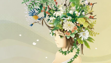 头像顶着漂亮花草的动漫美少女，和一只机关鸟高清壁纸图片