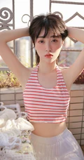 阳台上晾衣服的平胸女生条纹背心白裙清纯唯美写真图片