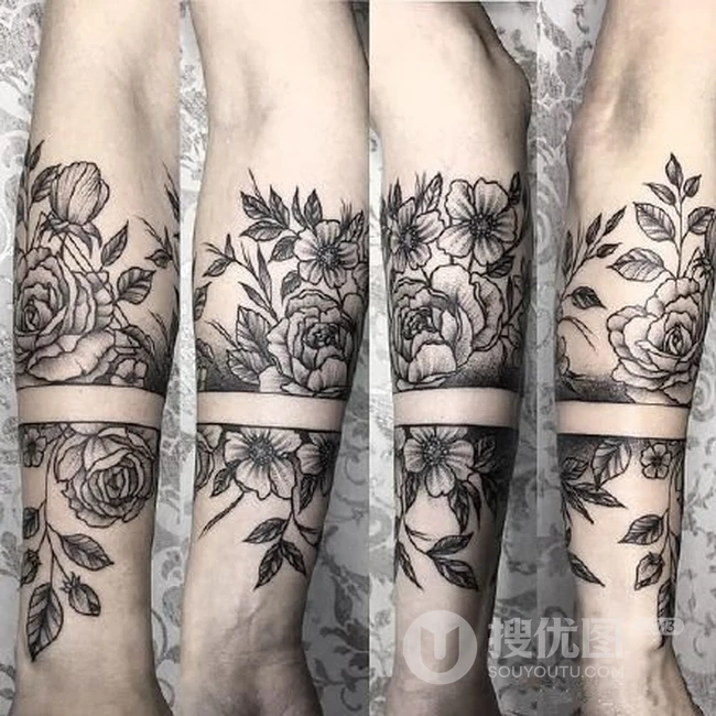 花卉手环纹身，环绕男生手臂的几款素花手环纹身图案欣赏 第8张