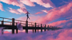 超唯美的二次元天空下的女孩场景桌面壁纸