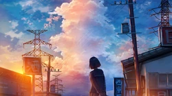 超唯美的二次元天空下的女孩场景桌面壁纸