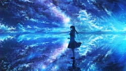 超唯美的二次元天空下的女孩场景桌面壁纸