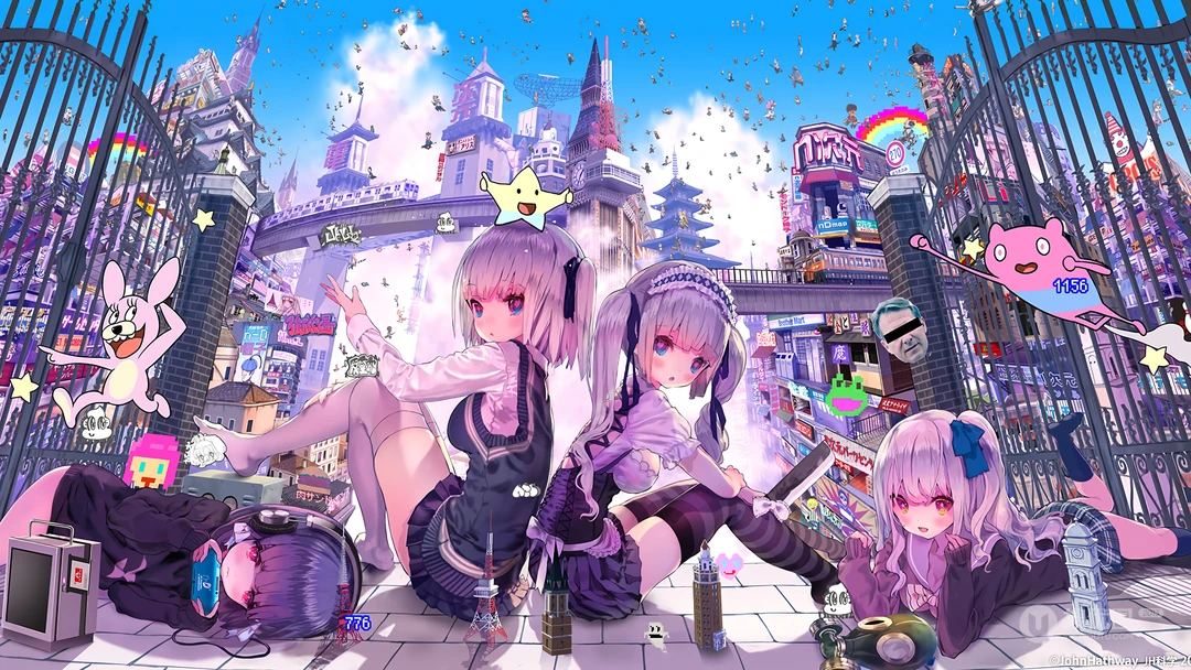 二次元动漫美女大合照插画高清桌面壁纸