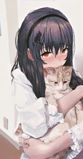 猫与少女，手抱猫咪的二次元少女插画图片