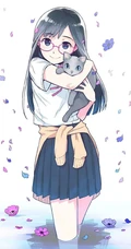 猫与少女，手抱猫咪的二次元少女插画图片
