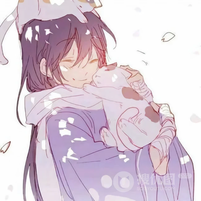 猫与少女，手抱猫咪的二次元少女插画图片
