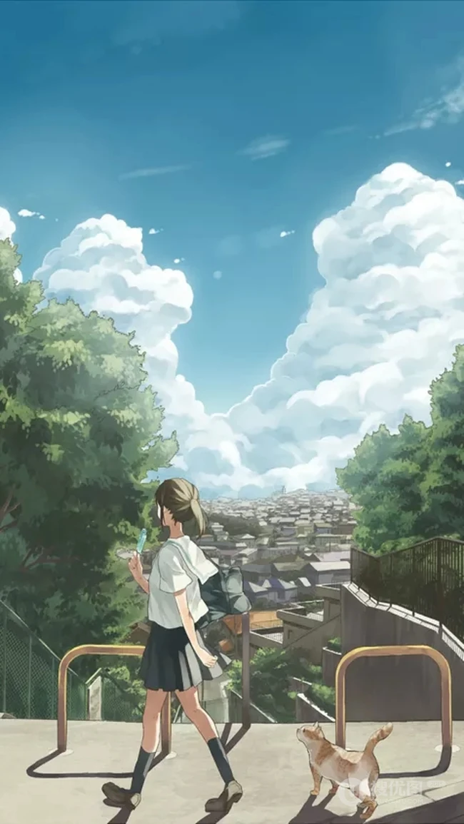 猫与少女，手抱猫咪的二次元少女插画图片
