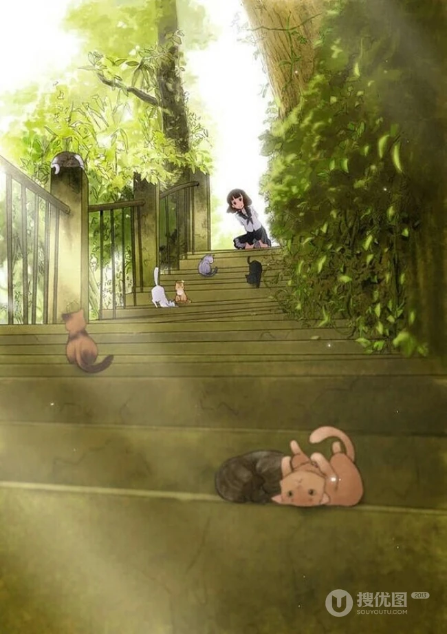 猫与少女，手抱猫咪的二次元少女插画图片