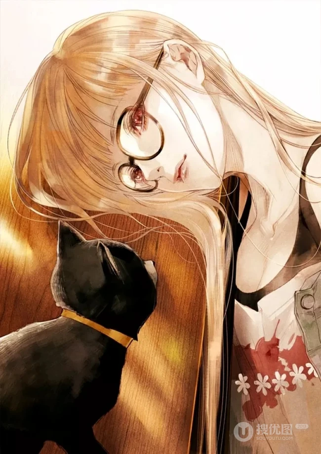 猫与少女，手抱猫咪的二次元少女插画图片