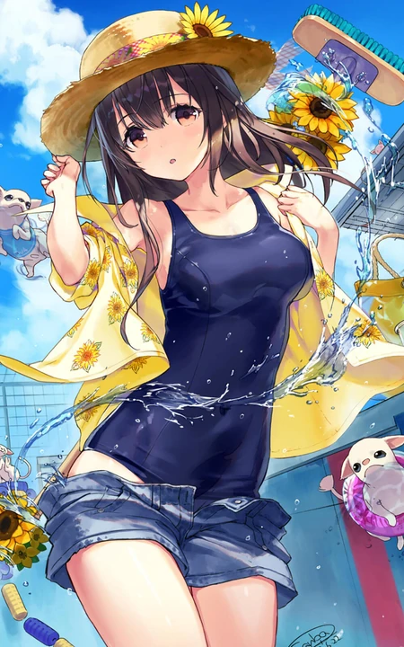 清凉夏日气质二次元热裤，短裤动漫女生甜心插画图片合集