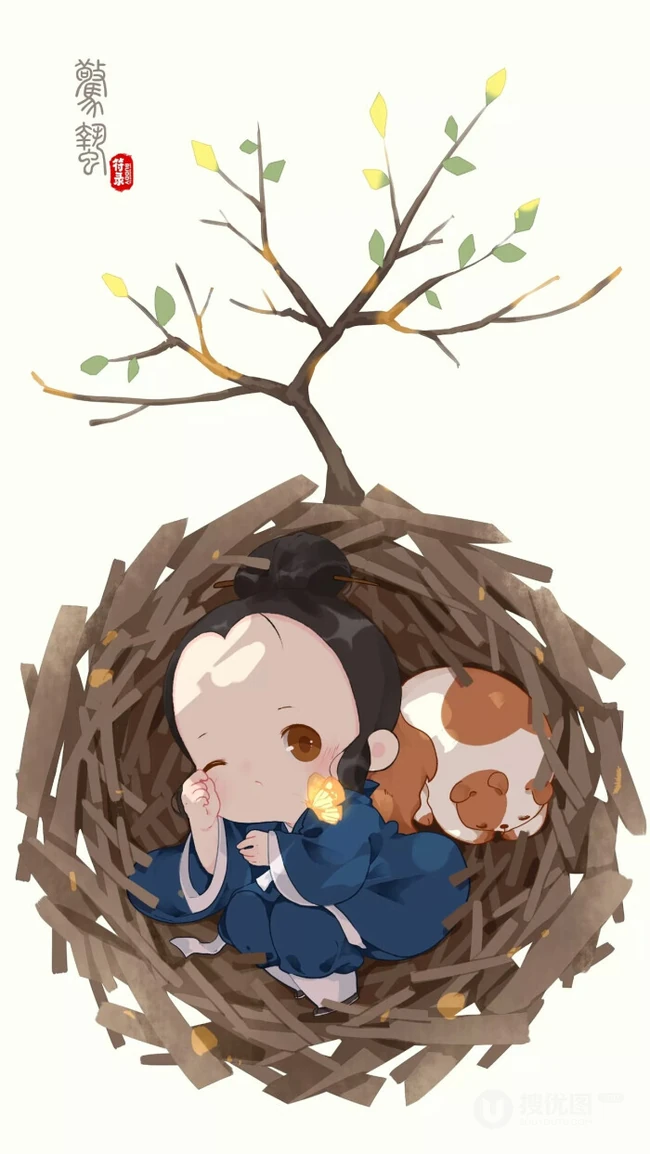 古风小童超萌可爱二十四节气系列Q版卡通插画图片