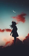 我要摘下天上的月亮给你，唯美的人月合影4k手机壁纸图片