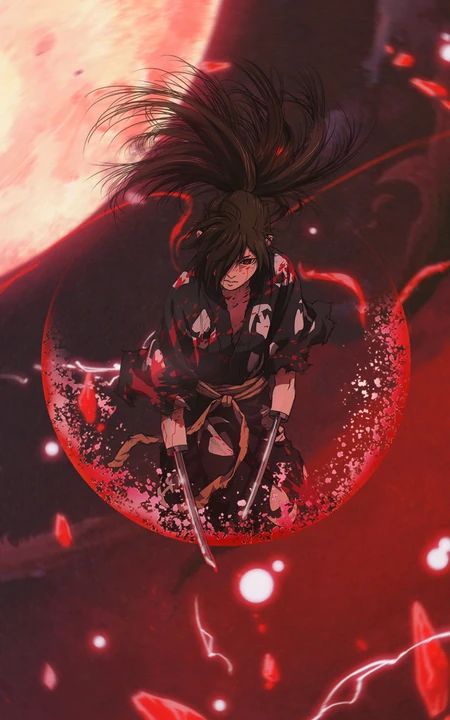 月下日本武士动漫插画手机桌面壁纸下载