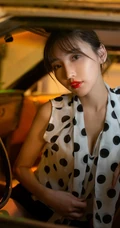 夜景路灯下的香车美人陆萱萱超高清紧身短裙袜装高跟街拍写真图集