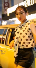 夜景路灯下的香车美人陆萱萱超高清紧身短裙袜装高跟街拍写真图集