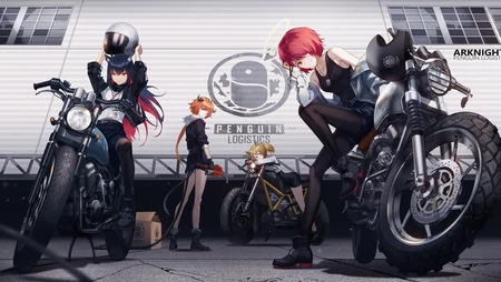 动漫&ldquo;明日方舟&rdquo;骑机车的女角色们，很酷