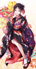 日本风格动漫少女插画手机壁纸，穿和服的动漫少女