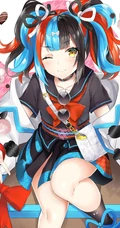 蓝红黑色炫彩发色的创意动漫少女插画手机壁纸