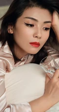 戴眼罩穿粉色睡裙的江西女明星刘涛室内写真图片
