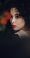 古力娜扎唯美花间摄影写真，卷发发型加朦胧感画面，如油画中人