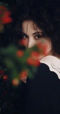 古力娜扎唯美花间摄影写真，卷发发型加朦胧感画面，如油画中人