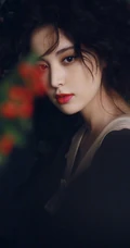 古力娜扎唯美花间摄影写真，卷发发型加朦胧感画面，如油画中人
