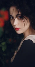 古力娜扎唯美花间摄影写真，卷发发型加朦胧感画面，如油画中人