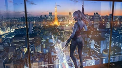 骑机车穿红色性感旗袍的动漫少女等2D动漫少女人物插画桌面壁纸