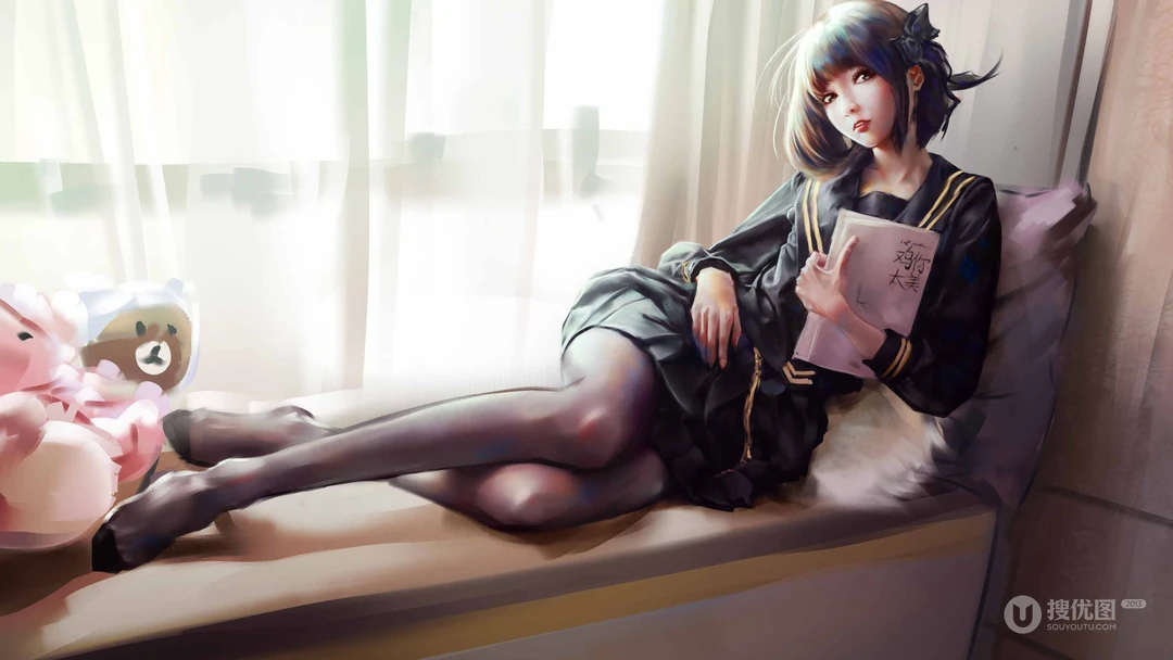 骑机车穿红色性感旗袍的动漫少女等2D动漫少女人物插画桌面壁纸