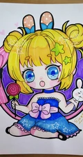 马克笔手绘的可爱卡通Q版动漫少女女孩画画图片