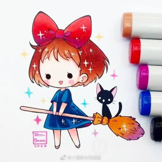 马克笔手绘的动漫人物，很可爱很Q版的马克笔手绘效果图