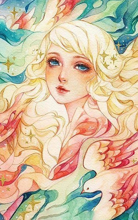 梦幻水彩插画作品，这种画的感觉好棒，让人有一种静静的感觉